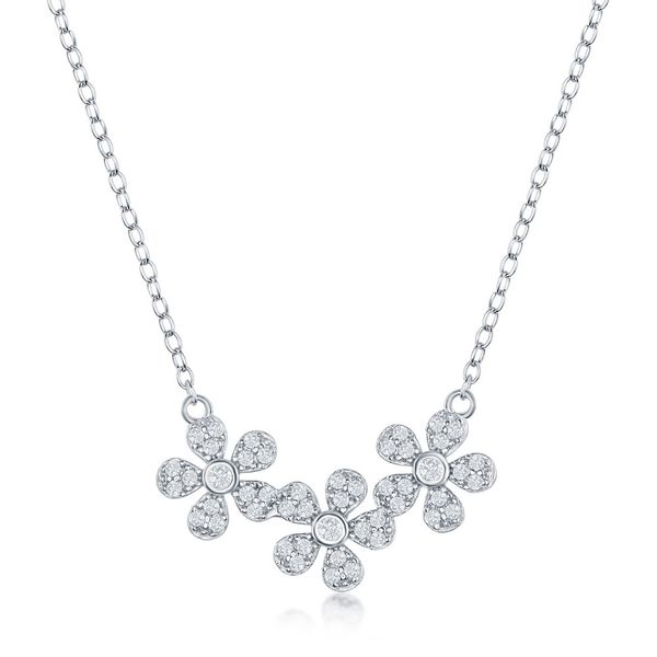 SILVER CZ TRIPLE FLOWER NECKLACE Miller's Fine Jewelers Moses Lake, WA