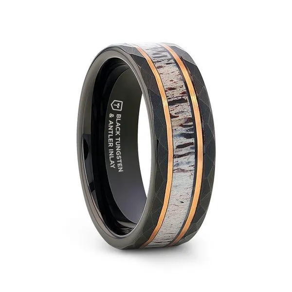 ANTLER INLAY HAMMERED TUNGSTEN BAND Miller's Fine Jewelers Moses Lake, WA