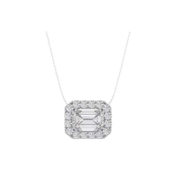 LAB GROWN DIAMOND EMERALD CUT HALO NECKLACE Miller's Fine Jewelers Moses Lake, WA