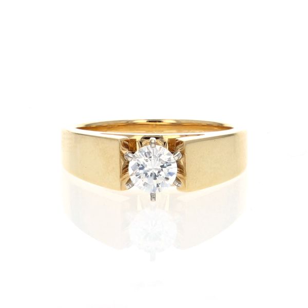 Yellow Gold Wide Band Solitaire Image 3 Miner's Den Jewelers Royal Oak, MI