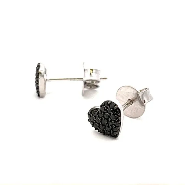 Black Diamond & 18K Heart Stud Earrings Image 2 Miner's Den Jewelers Royal Oak, MI