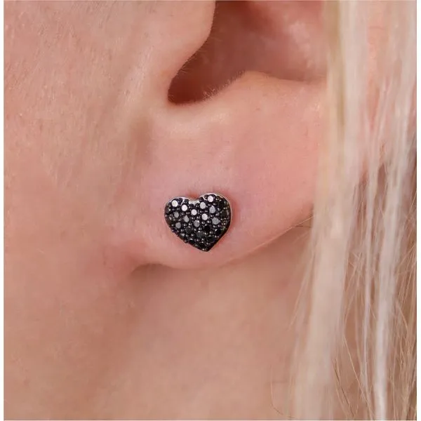 Black Diamond & 18K Heart Stud Earrings Image 3 Miner's Den Jewelers Royal Oak, MI