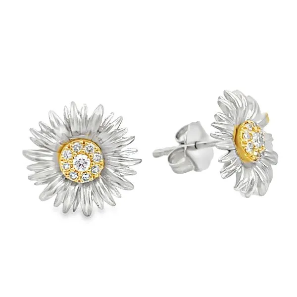 Two Tone Diamond Sunflower Earrings Miner's Den Jewelers Royal Oak, MI
