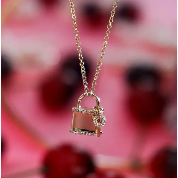 Lock & Key Diamond Necklace Image 2 Miner's Den Jewelers Royal Oak, MI