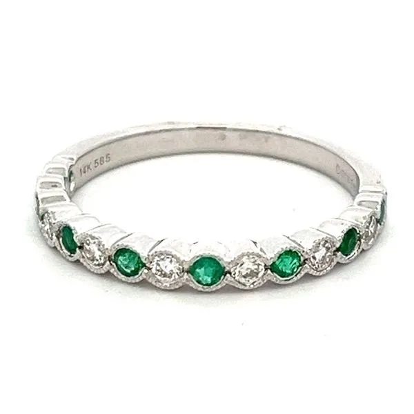 Emerald & Diamond Milgrain Bezel Band