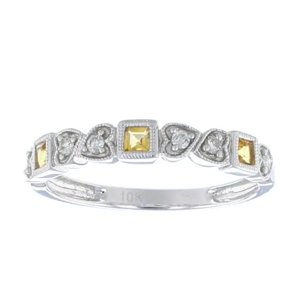 White 10 Karat Stackable Ring with Sqf Citrines and Round Diamonds similar item image