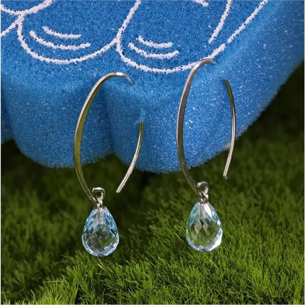 Blue Topaz Briolette Dangle Earrings Image 3 Miner's Den Jewelers Royal Oak, MI