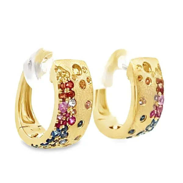 Rainbow Sapphire Huggie Earrings Miner's Den Jewelers Royal Oak, MI