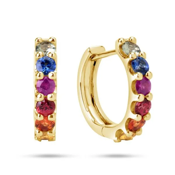 Rainbow Sapphire Huggie Earrings Miner's Den Jewelers Royal Oak, MI