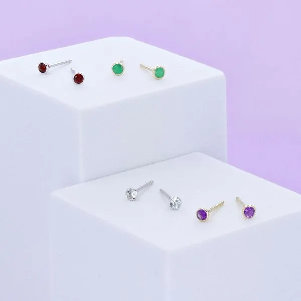Petite Rhodolite Garnet Bezel Stud Earrings Image 2 Miner's Den Jewelers Royal Oak, MI