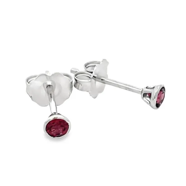 Petite Rhodolite Garnet Bezel Stud Earrings Miner's Den Jewelers Royal Oak, MI