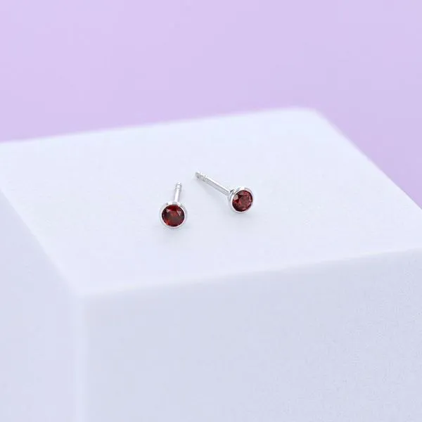 Garnet Bezel Stud Earrings Image 2 Miner's Den Jewelers Royal Oak, MI