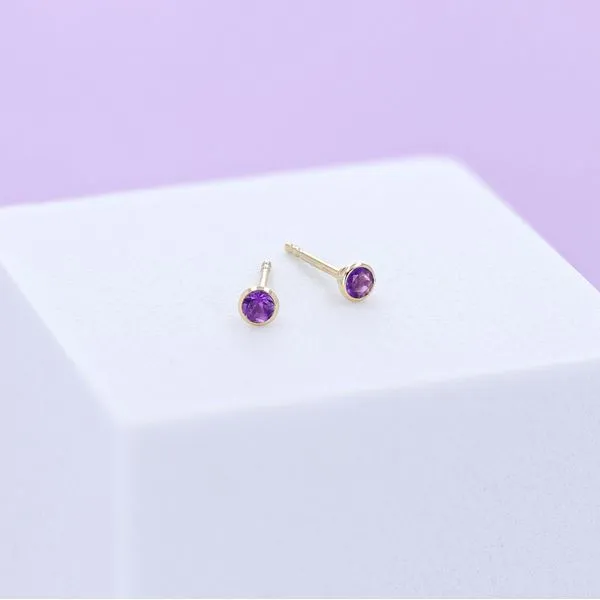 Petite Amethyst Bezel Stud Earrings Image 2 Miner's Den Jewelers Royal Oak, MI