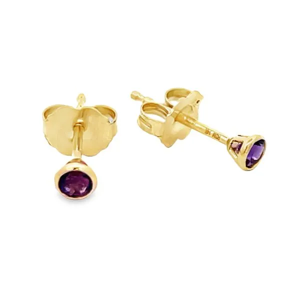 Petite Amethyst Bezel Stud Earrings Miner's Den Jewelers Royal Oak, MI