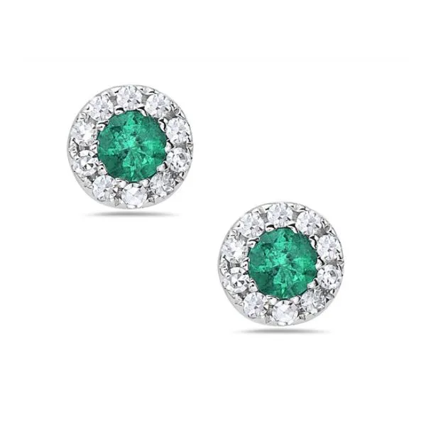 Emerald & Diamond Halo Stud Earrings