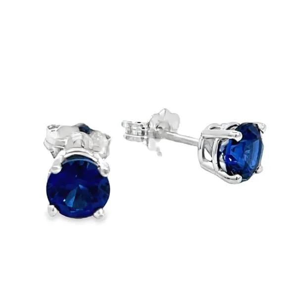Sterling Silver 5mm Created Sapphire Earrings