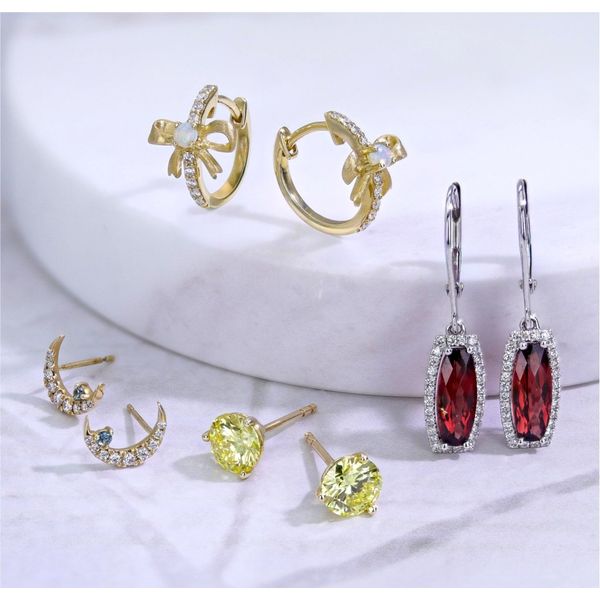 Bow Opal Hoop Earrings Image 4 Miner's Den Jewelers Royal Oak, MI