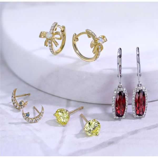Diamond and Sapphire Moon Earrings Image 2 Miner's Den Jewelers Royal Oak, MI