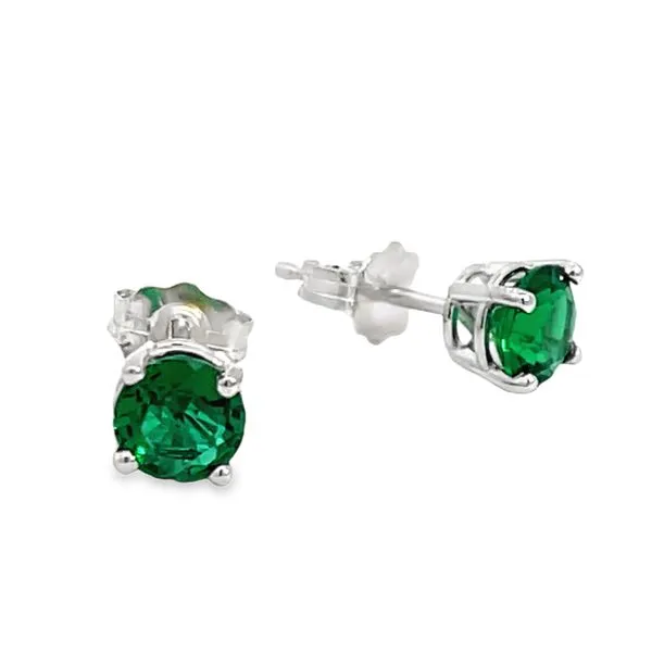 Sterling Silver 4mm Created Emerald Earrings Miner's Den Jewelers Royal Oak, MI