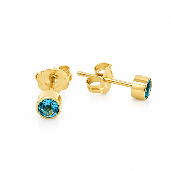3mm Blue Topaz Bezel Stud Earrings Miner's Den Jewelers Royal Oak, MI