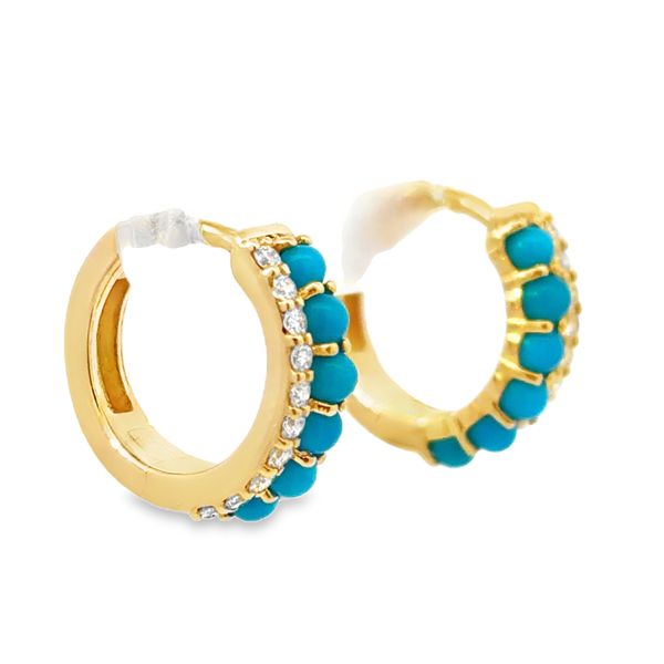 Turquoise & Diamond Huggie Earrings Image 2 Miner's Den Jewelers Royal Oak, MI