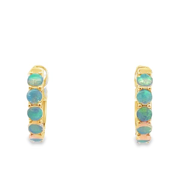 Opal & Diamond Huggie Hoop Earrings Miner's Den Jewelers Royal Oak, MI