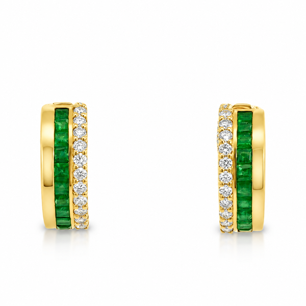 18K Emerald & Diamond Huggie Hoop Earrings Miner's Den Jewelers Royal Oak, MI