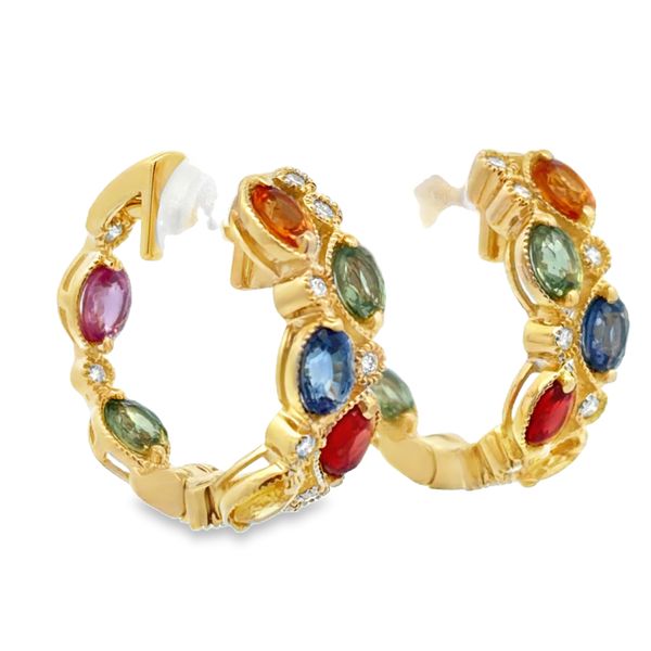 Multi Color Sapphire & Diamond Hoop Earrings Miner's Den Jewelers Royal Oak, MI