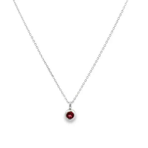 Rhodolite Garnet Bezel Set Solitaire Necklace Image 2 Miner's Den Jewelers Royal Oak, MI