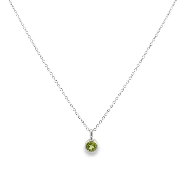 Peridot Garnet Bezel Set Solitaire Necklace