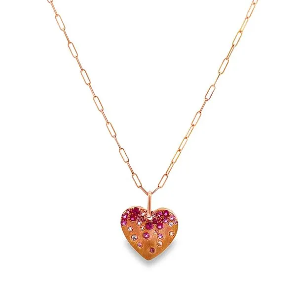 Pink Sapphire & Ruby Confetti Heart Necklace Image 3 Miner's Den Jewelers Royal Oak, MI