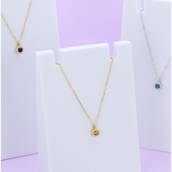 Peridot Garnet Bezel Set Solitaire Necklace Image 3 Miner's Den Jewelers Royal Oak, MI