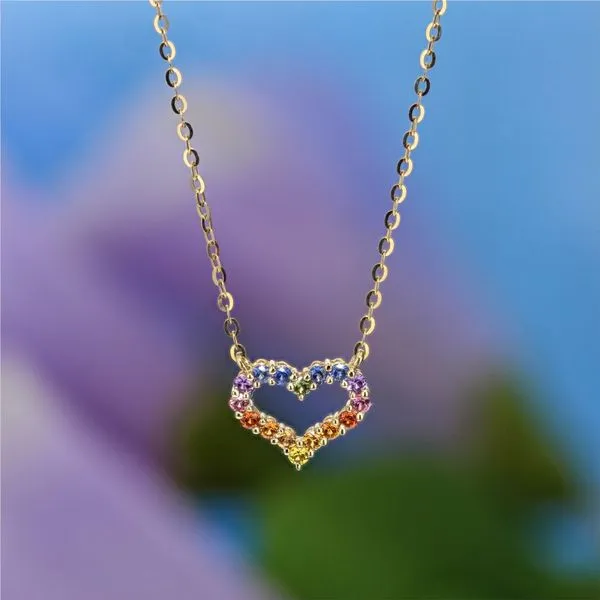 Rainbow Sapphire Heart Shape Necklace Image 3 Miner's Den Jewelers Royal Oak, MI