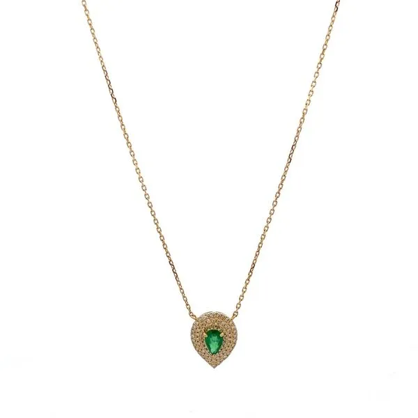 Pear Shape Emerald Double Halo Pendant