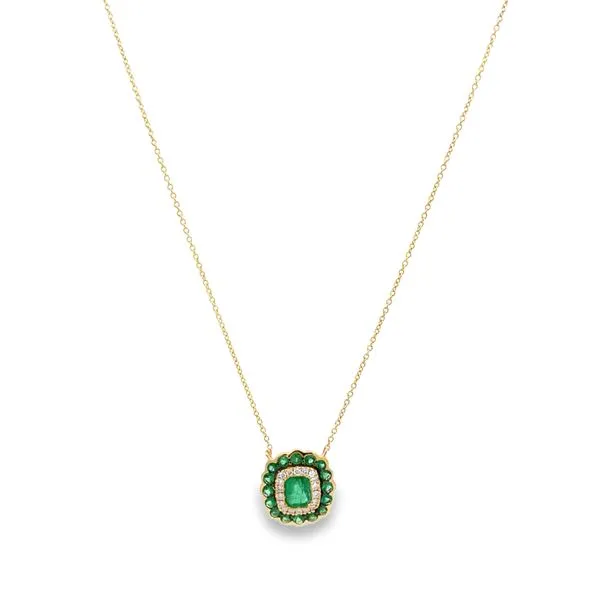 Emerald & Diamond Station Necklace Image 2 Miner's Den Jewelers Royal Oak, MI