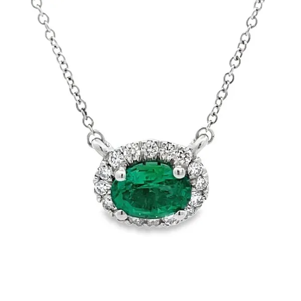Emerald & Diamond Halo Station Necklace Miner's Den Jewelers Royal Oak, MI