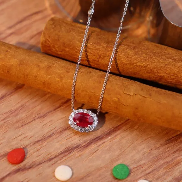 Ruby & Diamond Station Necklace Image 3 Miner's Den Jewelers Royal Oak, MI