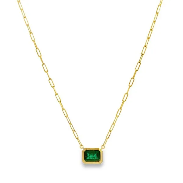 Paperclip Emerald Station Necklace Image 2 Miner's Den Jewelers Royal Oak, MI