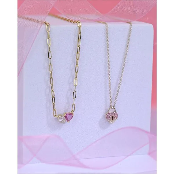 Petite Sapphire & Diamond Heart Lock Necklace Image 3 Miner's Den Jewelers Royal Oak, MI