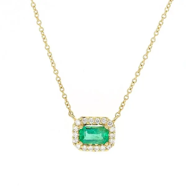Emerald & Diamond Halo Station Necklace Miner's Den Jewelers Royal Oak, MI