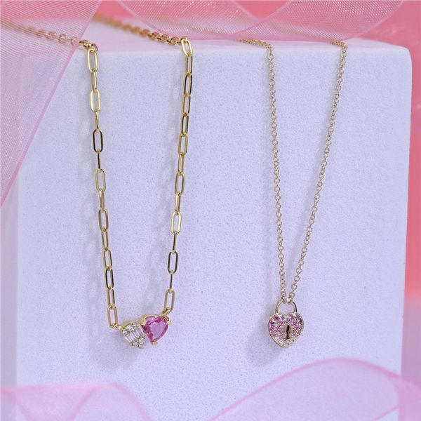 Pink Sapphire & Diamond Necklace Image 3 Miner's Den Jewelers Royal Oak, MI