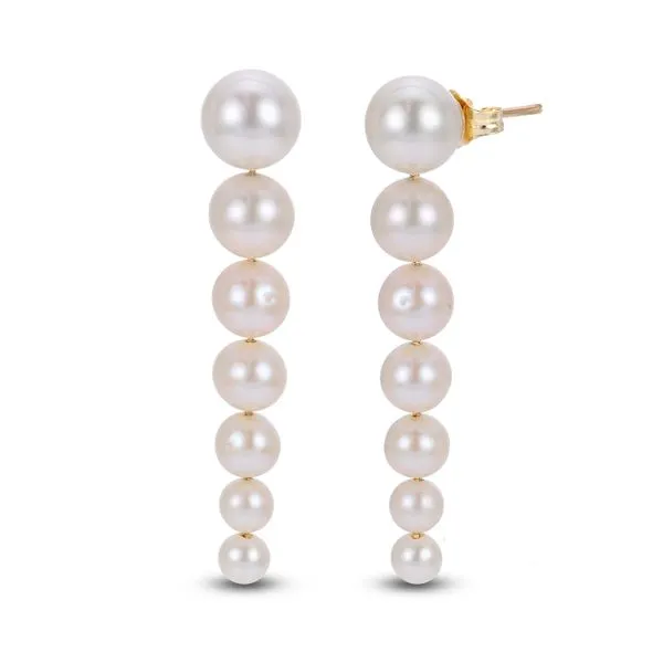 Graduated Pearl Dangle Earrings | 14 Karat Yellow Gold