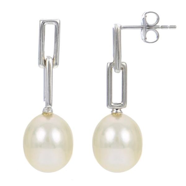 Paperclip Pearl Dangle Earrings Miner's Den Jewelers Royal Oak, MI