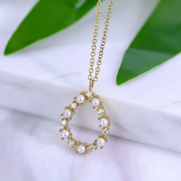14K Yellow Gold Drop Pearl Pendant with Diamonds Image 2 Miner's Den Jewelers Royal Oak, MI