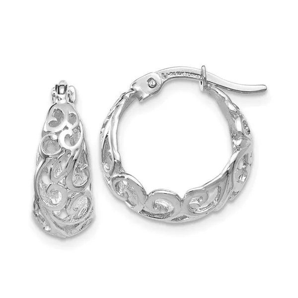 15mm White Gold Textured Hoop Earrings similar item image