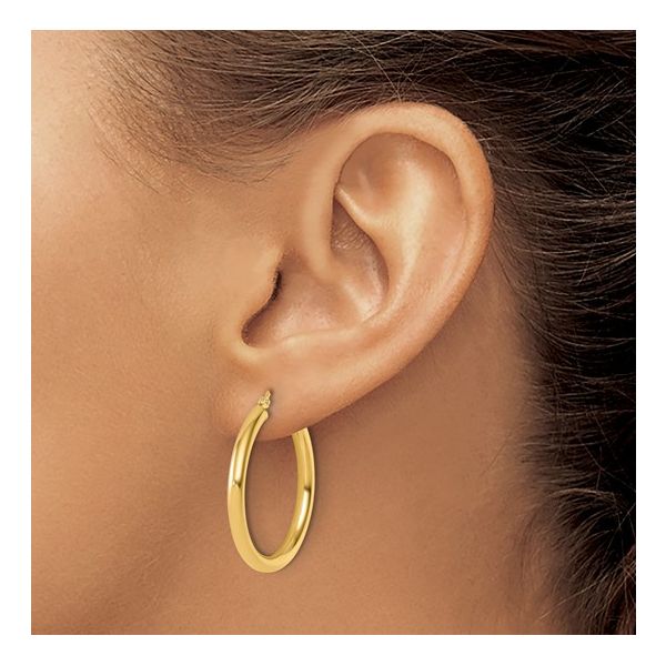 3x30mm Gold Hoop Earrings Image 4 Miner's Den Jewelers Royal Oak, MI