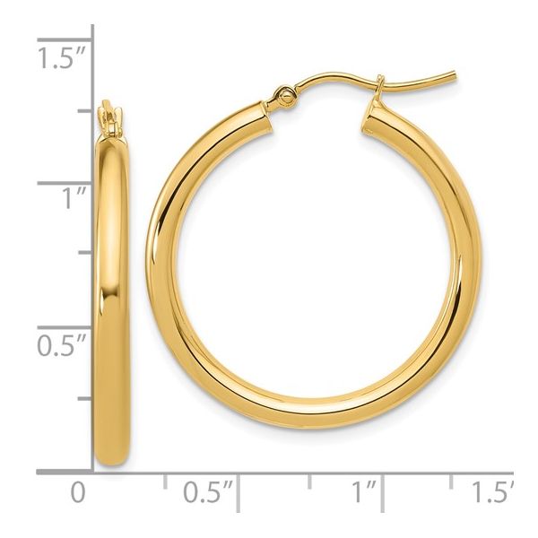 3x30mm Gold Hoop Earrings Image 5 Miner's Den Jewelers Royal Oak, MI