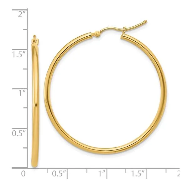 2x40mm Polished Gold Hoop Earrings Image 5 Miner's Den Jewelers Royal Oak, MI