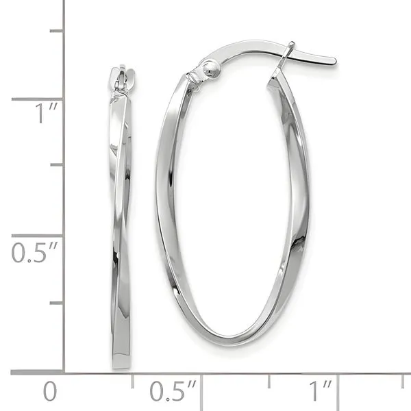 14K White Gold Twisted Oval Hoop Earrings