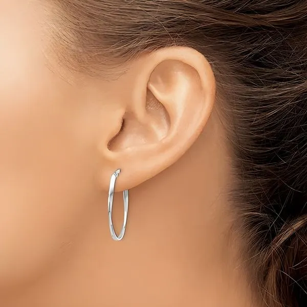 14K White Gold Twisted Oval Hoop Earrings